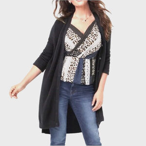 Cabi Madison 3715 Long Button Up Black 100% Cotton Ribbed Cardigan Sz S